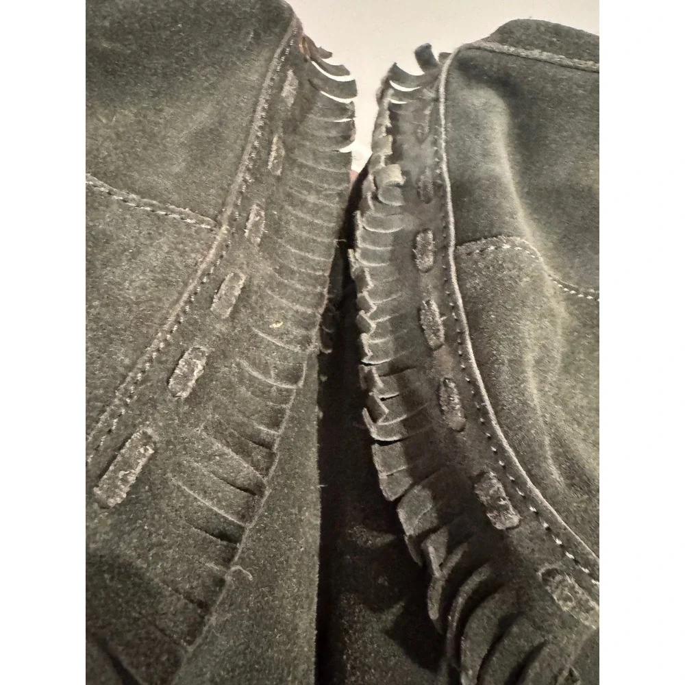 Coolway Gray Suede Fringe‎ Ankle Boots Womens Flat Boho Booties Charcoal 7